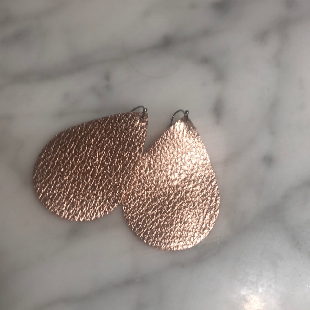 Rose gold leather teardrop earrings
